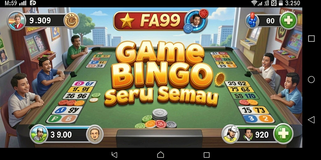 Tampilan gameplay seru FA99 dengan suasana Bingo yang menyenangkan.