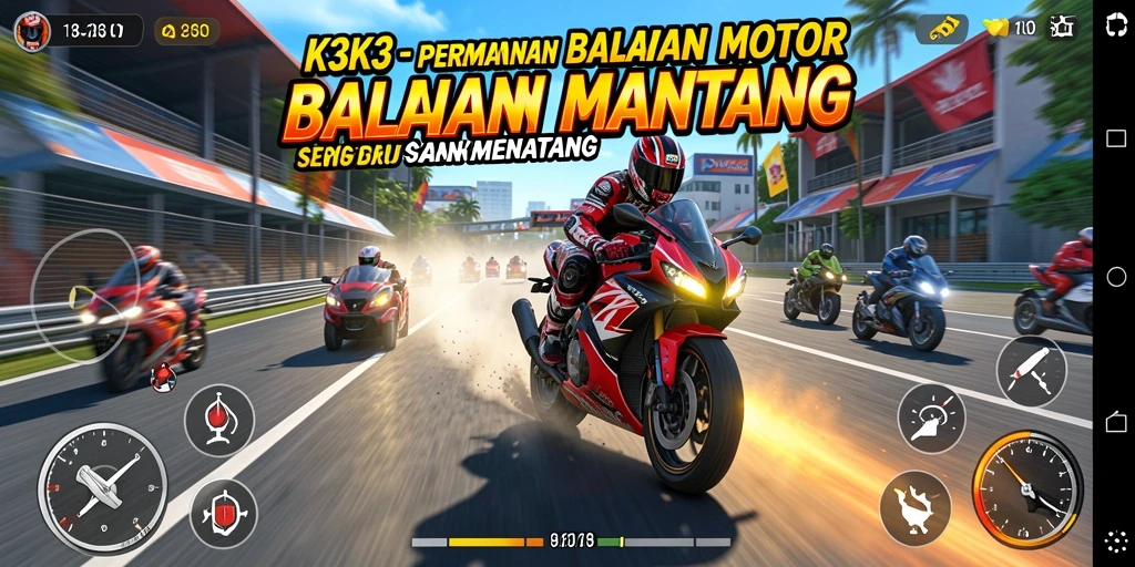 Tampilan gameplay K3K3 yang memukau saat balapan motor.