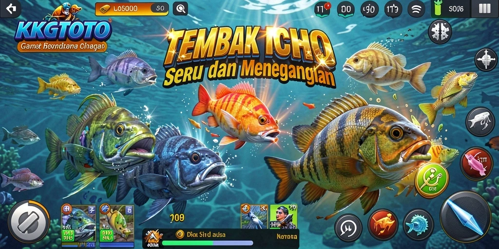 Screenshot utama KPKTOTO menampilkan aksi seru dalam menembak ikan.