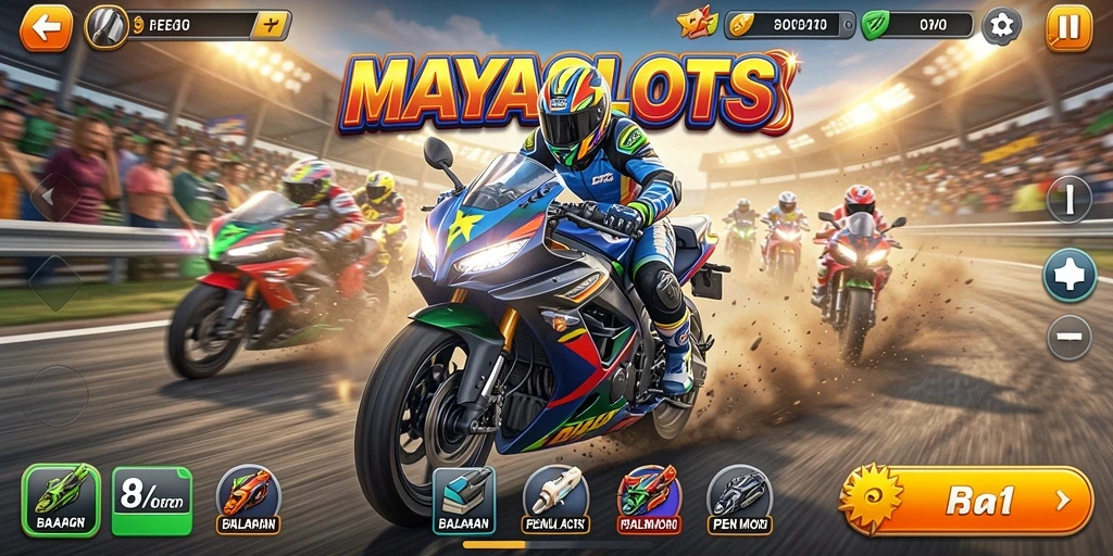 Tampilan gameplay seru dalam balapan motor yang menegangkan.