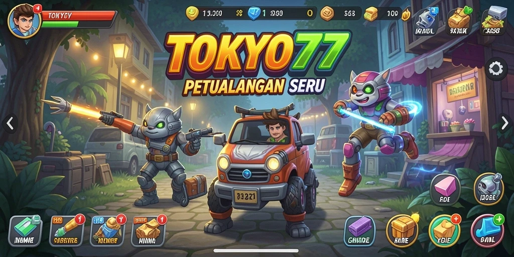 Tampilan gameplay TOKYO77 yang menarik dan penuh warna.