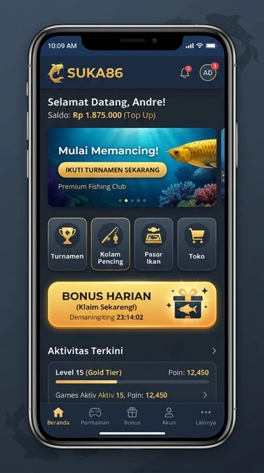 Tampilan aplikasi suka86 yang menunjukkan kategori aplikasi berbeda.